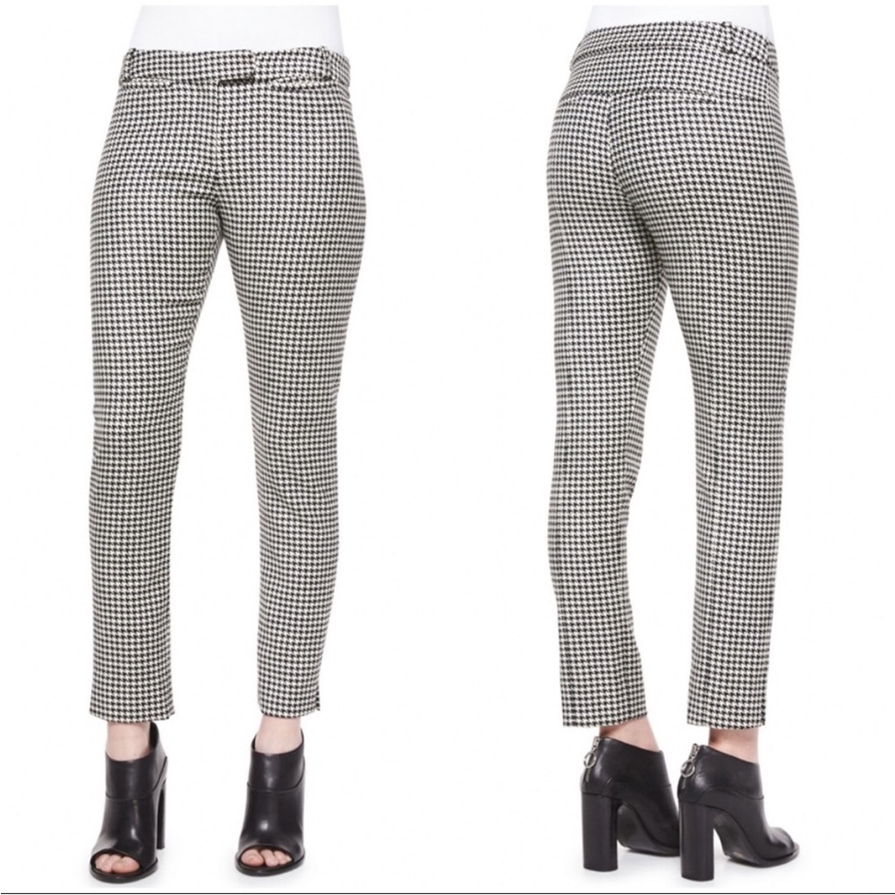 Veronica Beard Classic Houndstooth‎ Cigarette Trouser pants Black White slim leg